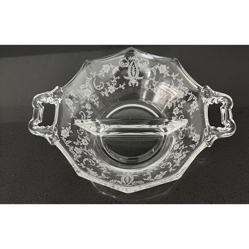 Vintage Fortoris Navarre Clear Etched Glass Bowl Divided